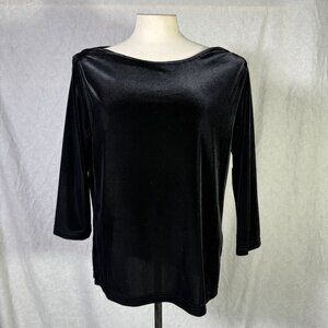 VTG 90s Black Moving Bleu Velvet Boat Neck 3/4 Sleeve Top XL